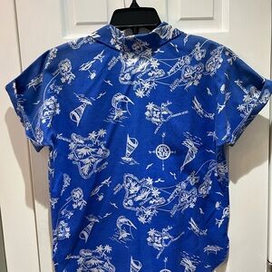 Women's Blue Hawaiian-Print Short Sleeve Blouse